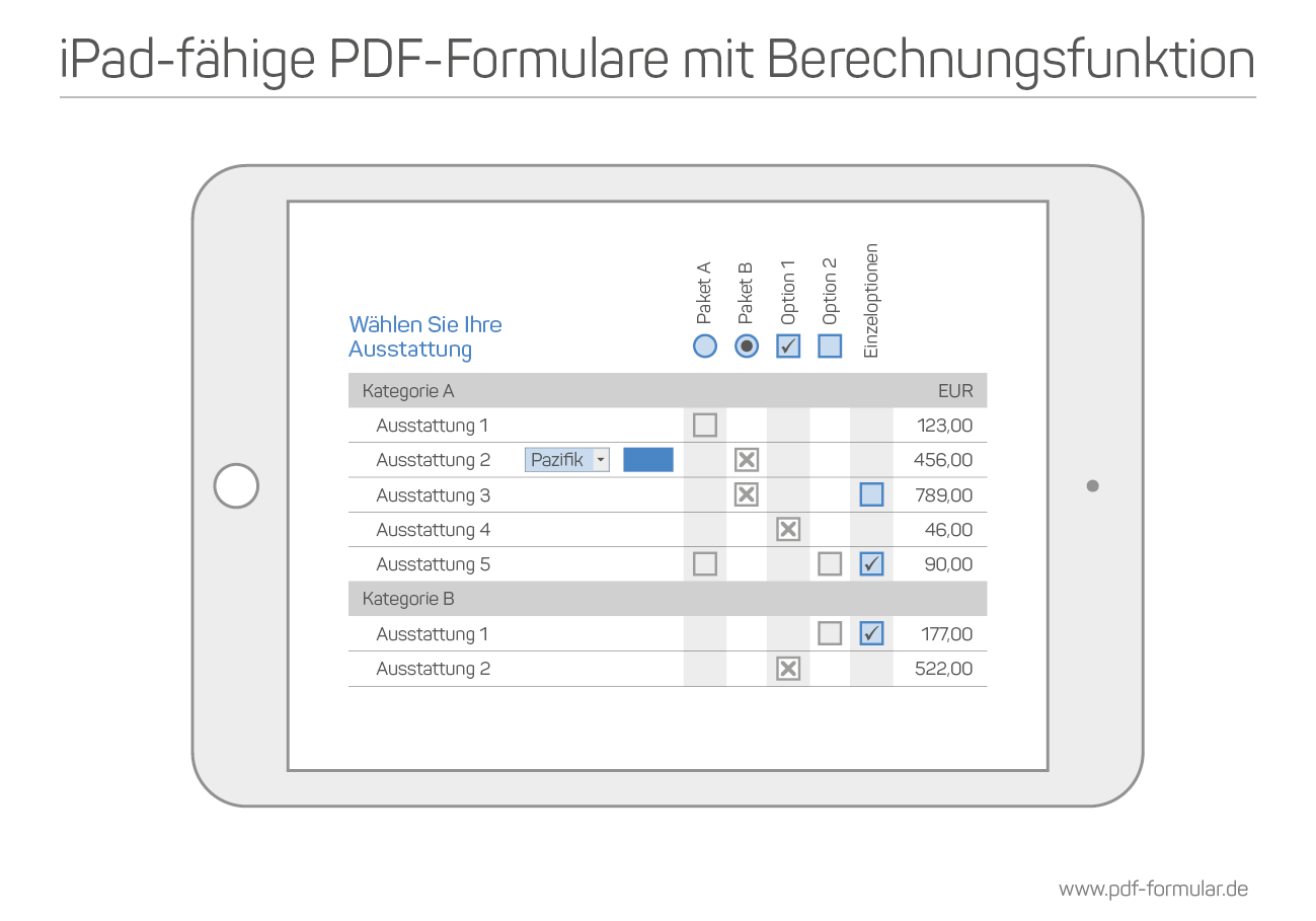 iPad-fähige PDF Formulare mit Berechnungsfunktion | Konfigurator
