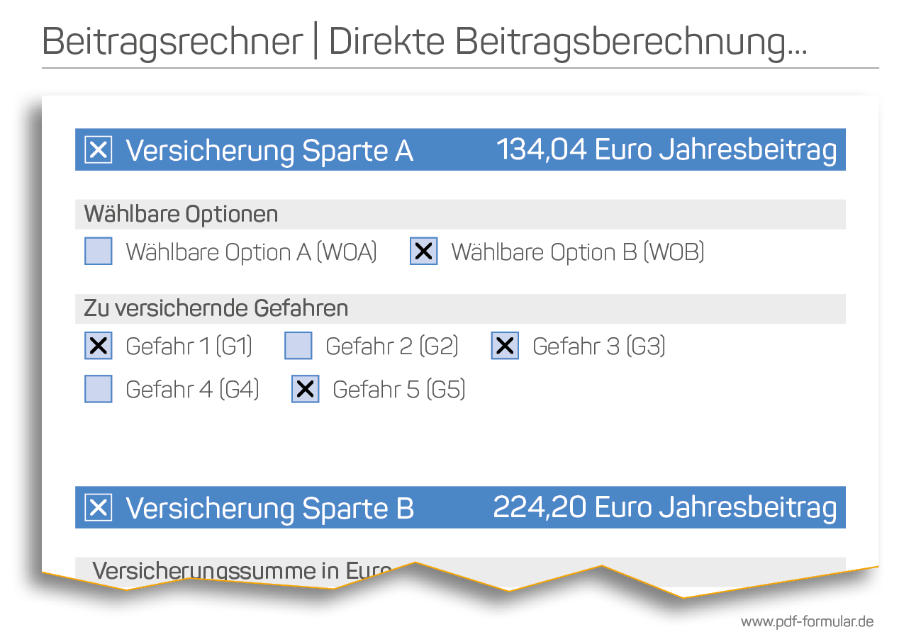 PDF Formulare für Versicherungen | Direkte Beitragsberechnung im Beitragsrechner